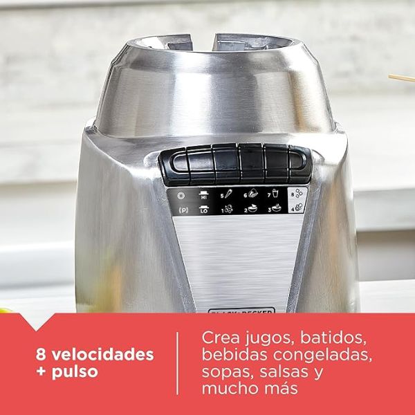 Black + Decker Licuadora Acero Inoxidable 700 Watts, 8 Veloc. Jarra vidrio 1.25L BL0876-2SDLA