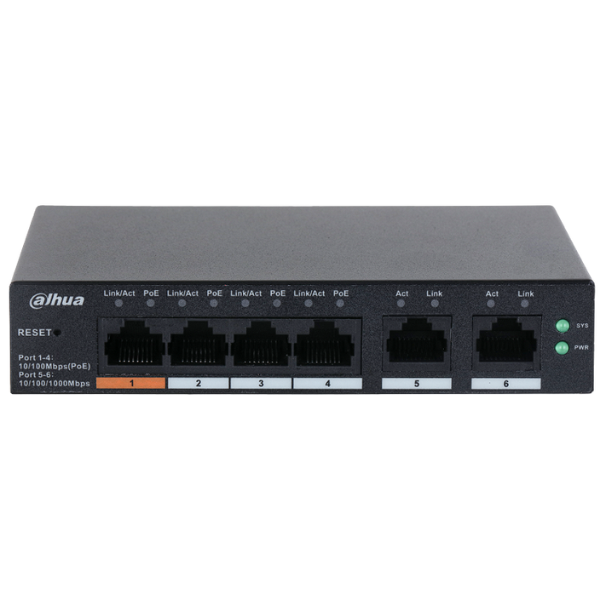 Dahua conmutador 6 puertos con 4 puertos PoE- DH-CS4006-4ET-60- 1.0.01.20.11246-9002